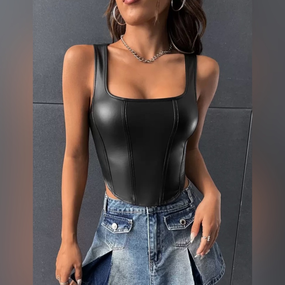 SHEIN Black Faux Leather Bodysuit